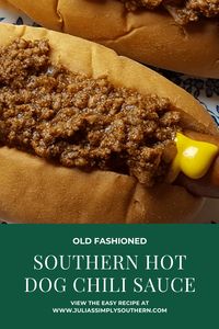 The Best Southern Hot Dog Chili Sauce Recipe - this is Julia's signature recipe for old fashioned Carolina style chili sauce that everyone loves. Classic Southern hot dog chili recipes just like it has been made for decades. A favorite of your local childhood eatery, nothing beats a good chili sauce for topping hot dogs, burgers or fries. Leftovers are easily frozen & re-heated another time. #hotdog #hotdogchili #chilisauce #Southernrecipes #southernfood #juliassimplysouthern #hotdogchilirecipe