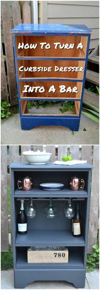 How To Turn A Curbside Dresser Into A Bar - Curbside finds create some of the best makeover opportunities. More