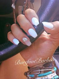 Coffin nail cute white and nude with gold accent sparkle