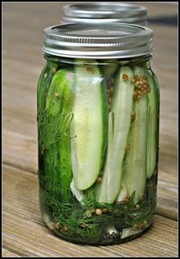 Easy Garlic Dill Refrigerator Pickles... they take 5 minutes to make! No canning required.