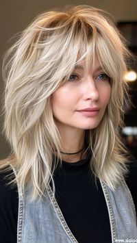 Elevate your look with Bardot bangs paired with medium layered hair, exuding timeless glamour and sophistication reminiscent of the iconic Brigitte Bardot. This versatile hairstyle adds volume and movement, perfect for older women seeking a chic and youthful update. Click the pin for more inspiring bangs hairstyles and follow us for daily beauty updates! #BardotBangs #MediumLayeredHair #TimelessGlamour #YouthfulBeauty #HairInspiration