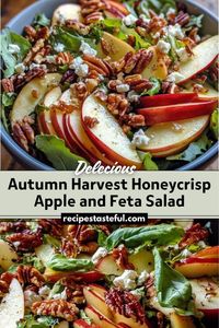 This Autumn Harvest Honeycrisp Apple and Feta Salad combines crisp Honeycrisp apples, creamy feta cheese, and crunchy toasted pecans with a tangy apple cider vinaigrette. It’s perfect for celebrating fall flavors with a mix of sweet, tangy, and crunchy elements, making it a refreshing and flavorful side dish or light meal.