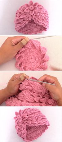 How To Crochet Beanie With 3D Leaf Stitch | CrochetBeja