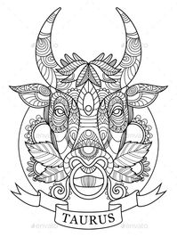 Taurus Zodiac Sign Coloring Book for Adults Vector by AlexanderPokusay