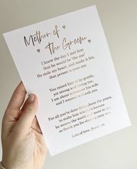 The cutest foil print keepsake for the mother of the groom Personalised to you