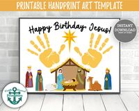 Christmas Nativity Handprint Craft Nativity Scene Happy Birthday Jesus Card Christmas Handprint Art Nativity Set Sunday School Christian DIY