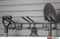 The tool bar is made of heavy duty steel and comes with three horizontal sets of J shaped hooks. To make sure the tools you are storing remain in place, gray rubber grip covers come standard with each of the hooks in this accessory.