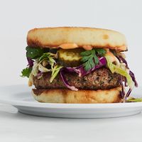 Sesame Pork Burgers with Sweet and Spicy Slaw