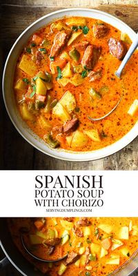 Spanish Potato Soup with Chorizo - Serving Dumplings