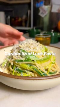 This Caramelized Leek Pasta uses the whole leek and nothing but the leek! Well, ok, there are a few other things in here too, but this recipe is really all about the leeks. The white parts of the leek are caramelized into a deep flavorful base, and the green parts of the leeks are thinly sliced, blanched and mixed in with the pasta noodles. Everything is twirled into an easy, creamy sauce. And really what more could you ask for?