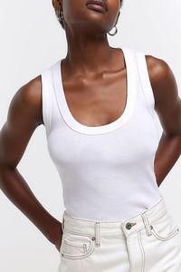 Machine washable. 100% Cotton.Womens River Island White Scoop Neck Tank Top -  White Cotton Fashion > Women > Tank Tops