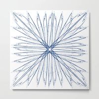 Exploding geometric Boho pattern design. white, blue, white-blue, blue-white, Boho, arrows. Metal Print