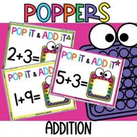 This bubble poppers addition math center activity is a set of 64 task cards that have all of the addition facts 0 - 10.  Students will see the adding problem and pop it into the popper toy.  They can record their answer on the card or on the recording pages that are included.  The recording pages can be used with or without the task cards.* See my other popping activities.