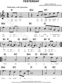 Print and download Yesterday sheet music by The Beatles. Sheet music arranged for Piano/Vocal/Chords in F Major.