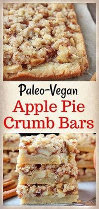 These Paleo Apple Pie Crumb Bars are a delicious fall treat! Caramelized apples are layered on top of a sweet shortbread crust and then topped with an irresistible streusel topping. Gluten free, dairy free, and vegan!