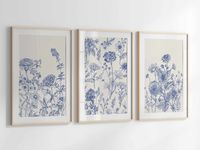 DIGITAL DOWNLOAD.  Blue Botanical Wall Art Chinoiserie Wall Art, 3 Piece Wall Decor Minimalist Wall Art, Botanical Print Set, Printable Wall Art Digital Art * To view this item as a printed and shipped set, please see this listing: https://jjdesignhouse.etsy.com/listing/1696943177 Downloadable Artwork is an easy project and a great last minute gift. You can spend a little, make as many prints as you want, get them made into canvas art and give as a gift to anyone and everyone you please. This is