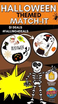 $1 Deal TODAY ONLY! For Boom Cards™ and Google Slides™ Students can practice and explore Halloween words before playing this game in a drag and drop activity. Then, the students race to find one matching item on each card. They find the most matches, they win! This is a great Halloween game for Classroom! Assign the Google Slides™ version as homework or extra practice. The slides can be added directly into your Google Classroom™ from your Google Drive™. Fun for everyone! #falling4deals