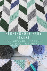 Modern Herringbone Baby Blanket - MJ's off the Hook Designs #freecrochetpattern #crochetbabyblanket #crochetproject #joinasyougoC2C #joincrochetsquares #cornertocornercrochet #crochettechniques #babygiftidea #babyblanket #modernnursery #herringboneblanket