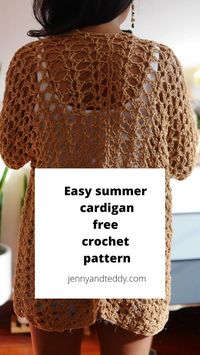 Easy crochet summer cardigan is simple made from 2 rectangle and join them step by step video tutorial on jennyandteddy crochet blog.