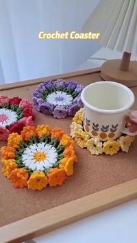 🧶✨ Handmade DIY wool Crochet colorful flower coaster material package, comes with English instructions and videos to help you complete the crochet easily! ✨🧶