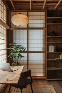 Discover serene Japandi office ideas blending Japanese minimalism and Scandinavian warmth, creating a harmonious workspace for focus and creativity. Learn how light, natural materials and plants play a pivotal role in Japandi design #japandi #homeoffice #homedecorideas