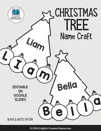 Christmas Tree Name Craft Black and White - English Created Resources