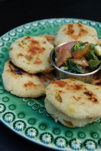 Green chili arepas. These were great served with bean salsa.