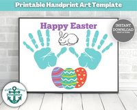 Happy Easter Handprint Craft Hand Print Art Homeschool Printable for Kids Card Cards Activity Print Bunny Rabbit Egg Eggs Activities Toddler