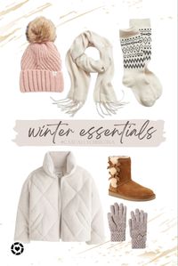 Winter essentials. Beanie with Pom, cozy scarfs, comfy boot socks, warm white Abercrombie and Fitch puffer, ugg boots, knit gloves #winteressentials #winterstyle #whattowear #styleinspo #outerwear #casualstyle #affordablestyle #winterboots #boots #pinkbeanie Follow my shop @CasuallyChristina on the @shop.LTK app to shop this post and get my exclusive app-only content! #liketkit #LTKunder50 #LTKunder100 #LTKSeasonal @shop.ltk https://liketk.it/3uJ23