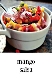 Mango Salsa is a fun little way to dress up grilled chicken or pork; it's especially good with jerk chicken! Or maybe you just want to dip chips! Make it mild or hot. 

#MangoSalsa #Salsa #TropicalSalsa via @frugalhausfrau