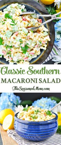 Classic Southern Macaroni Salad Recipe | Pasta Salad Recipes | Easy Side Dishes | Sides | Side Dishes for BBQ | Easy Recipes | Pasta Recipes | Potluck Recipes | Potluck Dishes | Potluck Ideas | Picnic Food | Cookout Side Dishes