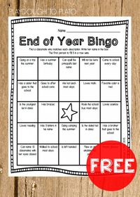 End of the Year Bingo. Fun way to reminisce about the past school year and look forward to summer break.