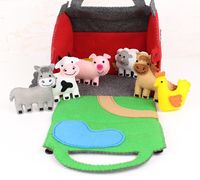 Barn and Farm Animals Pattern Red Felt Barn Felt Barnyard