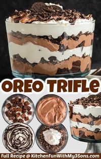 Are you a extreme chocolate lover? Oreo Trifle is a decadent chilled dessert that is sure to satisfy your chocolate craving. Layered with fudgy brownies, rich chocolate pudding, Oreos, and creamy whipped topping, it is perfect to feed a crowd or be enjoyed on any occasion.