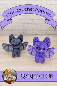 🦇 Free crochet pattern | Bat Pocket Pet 🦇   🎃 Gray clouds cradling a full moon that hangs heavy in the sky, dark shapes shooting ominously through the air, and the translucent wisps of silvery substance walking through a graveyard that surely is just a bit of fog… right?  👻 With Halloween inching towards you like a ghost in the night, how better to soothe your shaking hands than with this free crochet bat amigurumi pattern?