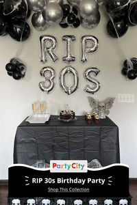 Say goodbye to the 30s in style with a 'RIP 30s' themed birthday party! From spooky chic decor to tombstone shaped treats, this is the perfect way to celebrate hitting the big 4-0! Get inspired with our creative party ideas, fun photo ops, and gothic glam vibes. For more 30th party ideas, visit Party City.