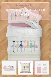 Are you a cat lover? Treat yourself to the purrfect bedding set with cute cats printed on the duvet cover and pillows. A Comforter set is also avilable in crib bed size for girls nurseries, toddler size for your little girls bedroom, twin size for a big girl bed and queen and king size just for you. Browse our extensive collection of cat bedroom ideas @ https://etsy.me/374IWTx  #ozscapehomedecor. #catduvetcover #catbedroomideas #cutecats #girlsnurseries #littlegirlsroom #cat beddingset