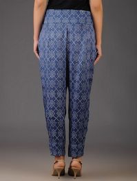 Navy  Block Printed Pleated Pants with Pocket