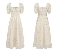 Blue Vine Flower Embroidered Cottagecore Dress