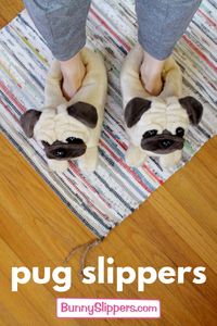 Feel like taking it easy? So do these Pugs! With a wrinkly head, a short muzzle and a fawn colored coat, our Pug Slippers might be the most adorable tribute to the breed we’ve ever seen. You’ll be living a pug life in no time with your two new best friends. Designed by Everberry®. Made with soft plush uppers, a comfy foam footbed, and no-slip grips on the soles.