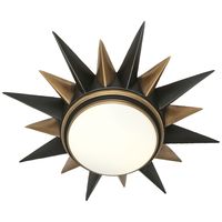 Your eye will be drawn to the dynamic design of this starburst two-toned flushmount ceiling light from the Cosmos collection by Robert Abbey. It's crafted in a deep patina bronze finish with warm brass accents over steel construction with a brilliant glass shade. This versatile light is ideal for a kitchen or a loft with high ceilings, as it's designed to be sloped ceiling adaptable.