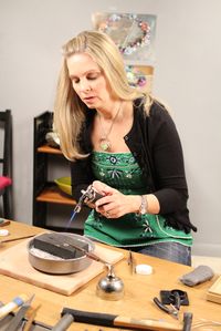 These are behind the scenes photos from the video shoot for Kitchen Table Metalsmithing: Metal Jewelry Making with a Micro Torch with Cassie Donlen.