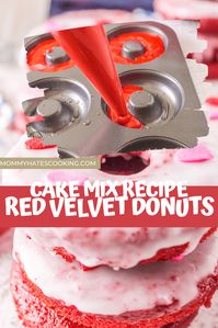 These Red Velvet Donuts make a great treat for Valentine's Day and use a simple Red Velvet Cake Mix and a Cream Cheese Glaze!