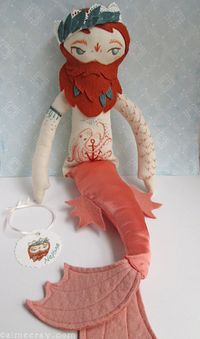 Embroidered merman cloth doll Neptune OOAK mermaid by littledear