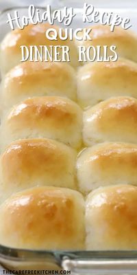 These Quick Dinner Rolls are soft, fluffy, buttery, and so easy. All you need are a few simple ingredients and a minimal amount of prep to have these quick yeast rolls ready and on the table in no time. These quick rolls recipe is perfect for your family dinner or holiday gathering. #thecarefreekitchen #bread #dinnerrolls #quickrolls #30minuterolls #sidedish