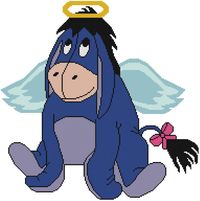 This is Eeyore who is an angel!  So cute! 
This Pattern comes printed on 4 pages which is 13 squares printed per inch of paper. 
This pattern is 191 X 192 stitches (squares).
This patterns uses only 9 colors. 