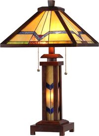 RADIANCE Goods Tiffany-Style 3 Light Mission Double Lit Wooden Table Lamp 15" Shade - Walmart.com