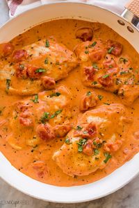 These Creamy Tomato Basil Chicken Breasts is made with tender, juicy chicken breasts simmered in a rich, creamy, and flavourful sauce.