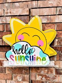 HELLO SUNSHINE! >>Looking to bring some life back to your door this spring or summer? Let us help with our aDOORable Hello Sunshine door hanger. This design is large and is complete with gorgeous hand painted detailing, fun glittering details that truly make the sun SHINE, and completed with the perfect pop of hand painted wording! >>This door hanger is perfect to last you from the beginning of spring to the end of summer! >>This design also makes the PERFECT Mother's Day gift, or housewarming g