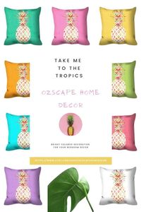 Make a comfy cubby, build a reading corner, have a pillow fight!  You can never have enough decorative throw pillows, especially ones with pillow covers that have unique original designs. Take yourself to the tropics with these colorful pineapple pillows and turn your bedroom into a tropical oasis. Browse our tropical bedroom decor @ OzscapeHomeDecor